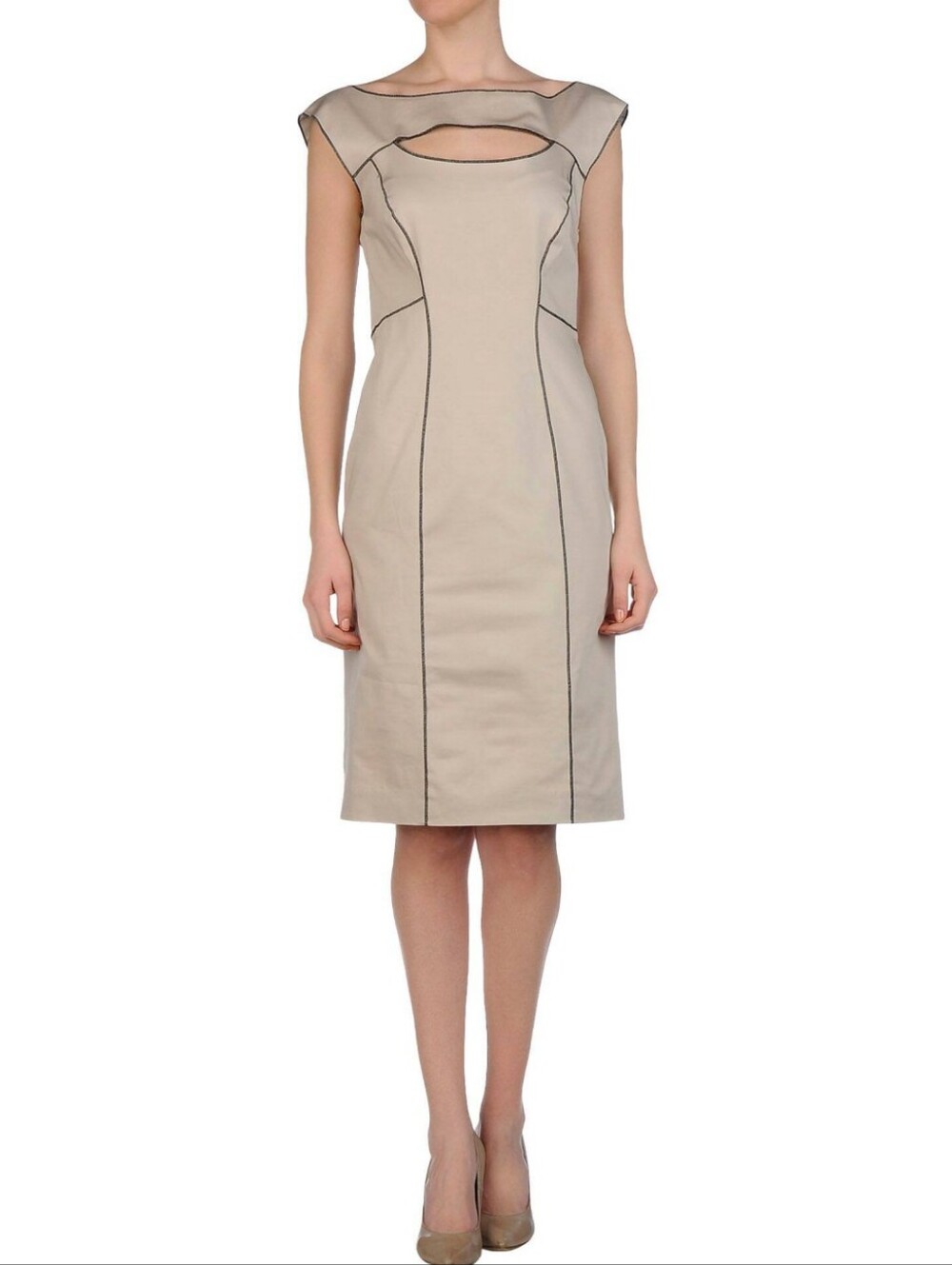 NWOT Alberta Ferretti Beige Cap-Sleeve Sheath Dress